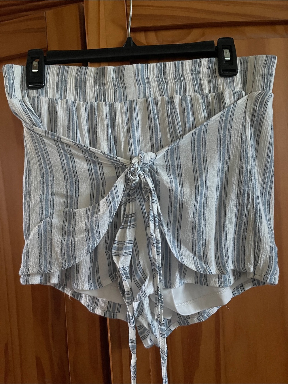 Y2K ~ La Hearts Blue and White Striped Tie-Front Skirt